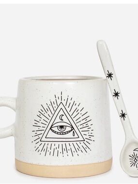 White Ceramic Mystical Eye Mug with Spoon